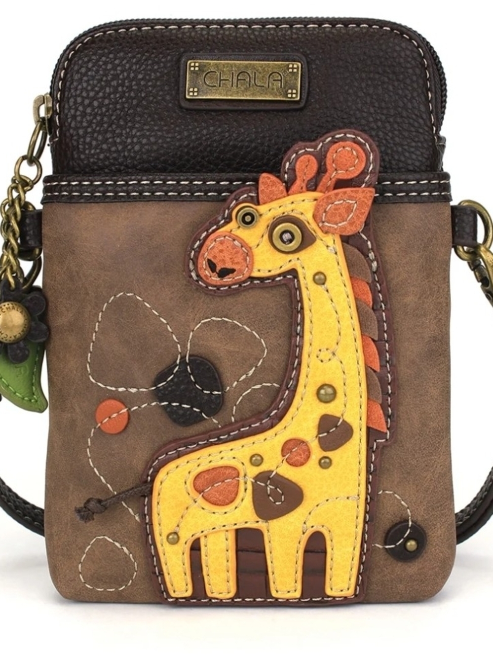 Chala Kids Brown Crossbody with Yellow Giraffe Applique